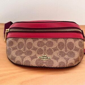 Coach Red and Tan Signature Belt Bag